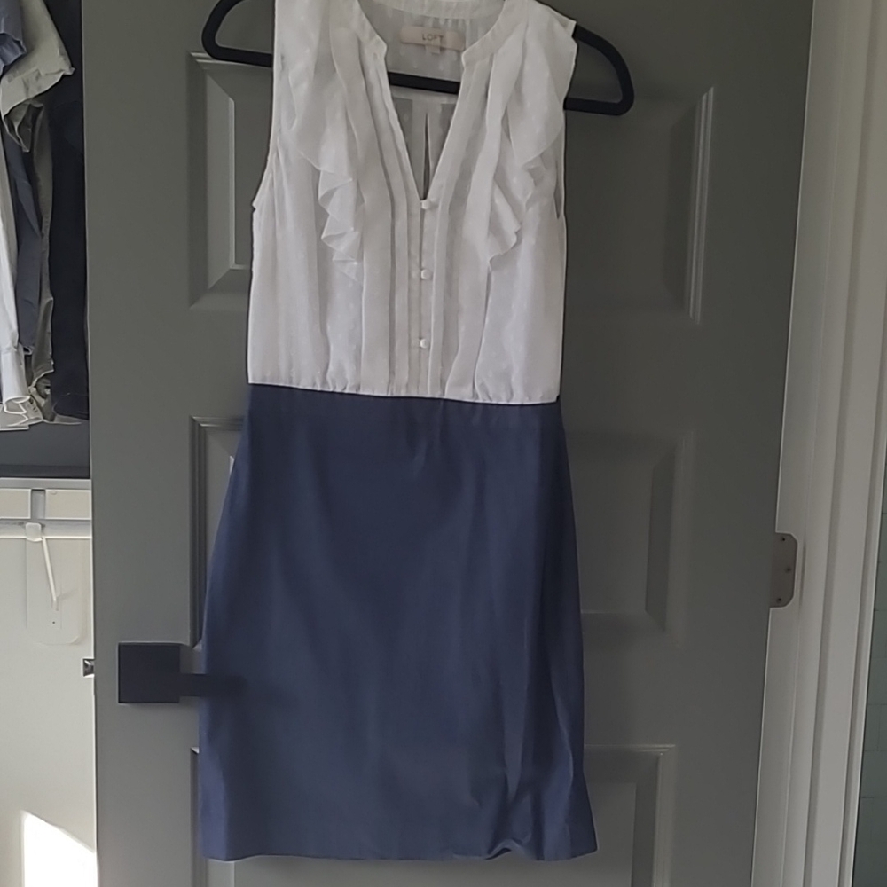 LOFT White and Navy Mini Dress
